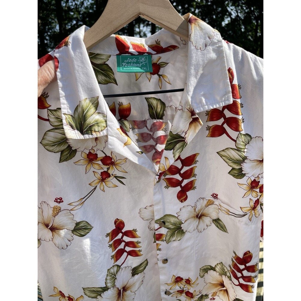 Jade Fashions Tropical Heliconia Hibiscus Hawaiian-Made Shirt Cotton Mens 2XL